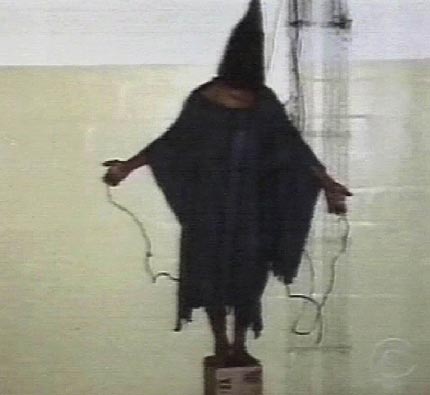 Iraqi man hooded and told would be electrocuted if fell from box by American soldiers