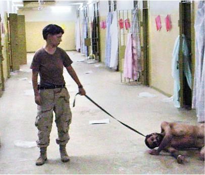 Naked Iraqi man held on leash by female soldier